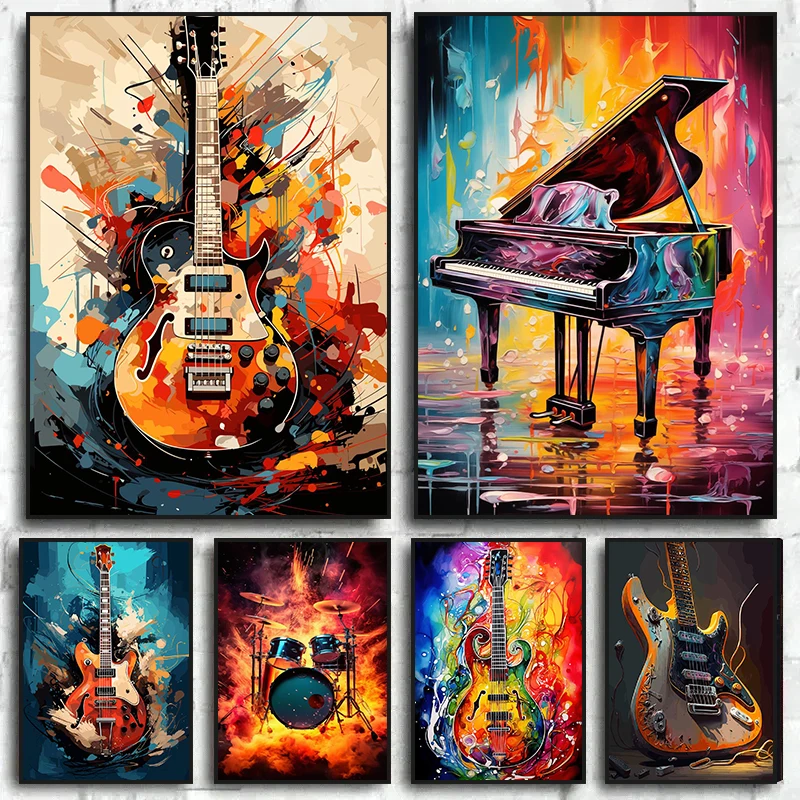Picture Of Musical Instrument - Абстрактные красочные постеры с музыкальными инструментами: