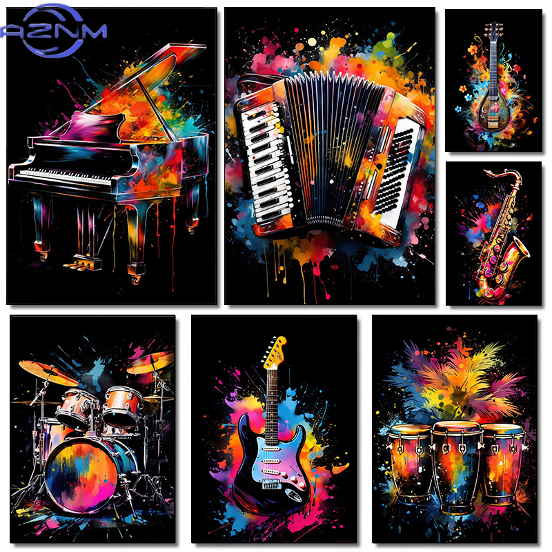 Picture Of Musical Instrument - Классические музыкальные инструменты: фортепиано, гитара. Постеры